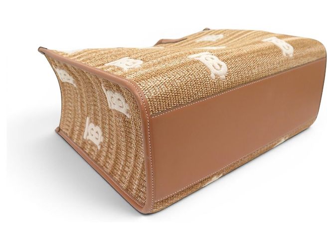 NUOVA BORSA BURBERRY FREYA PAILLE BB IN RAFIA BEIGE - vista 3