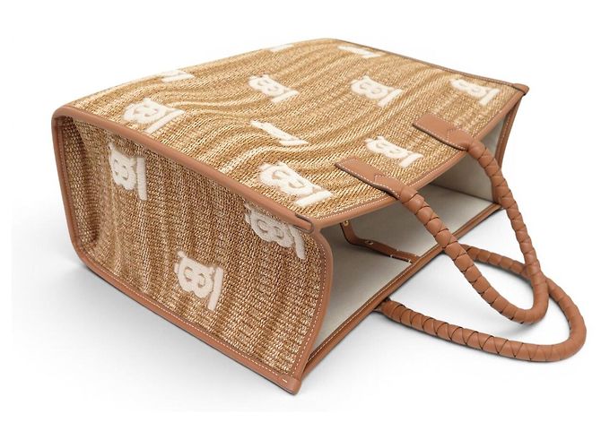 NUOVA BORSA BURBERRY FREYA PAILLE BB IN RAFIA BEIGE - vista 4