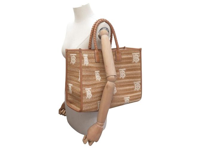 NUOVA BORSA BURBERRY FREYA PAILLE BB IN RAFIA BEIGE - vista 5