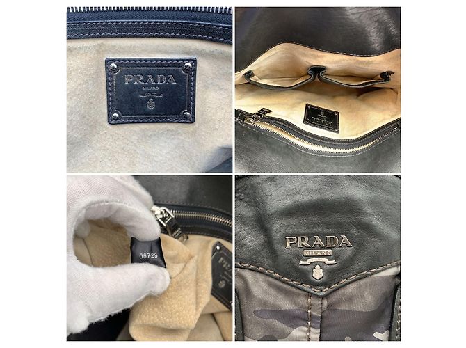 Prada Borsa a mano in nylon mimetico grigio e nero con borchie a 2 vie - vista 6