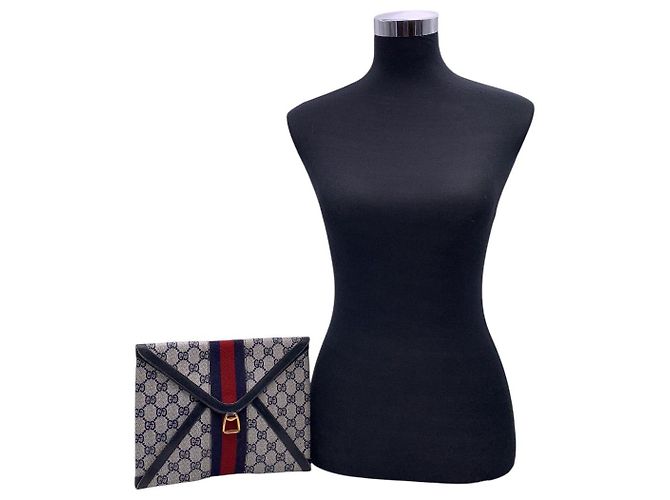 Gucci Vintage Blue Monogram Canvas Ophidia Clutch Envelope Bag Blau - Ansicht 2
