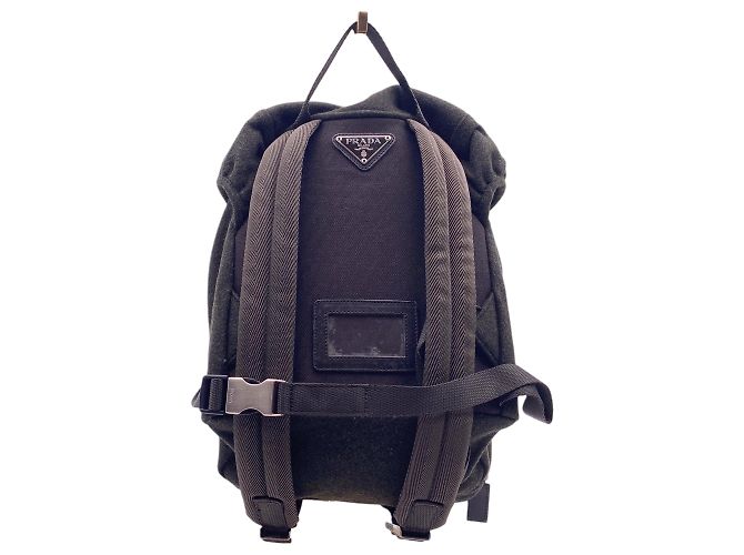 Prada Vintage Dark Green Wool Drowstring Backpack Bag - view 3