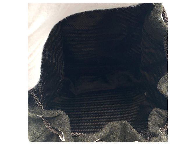 Prada Vintage Dark Green Wool Drowstring Backpack Bag - view 4