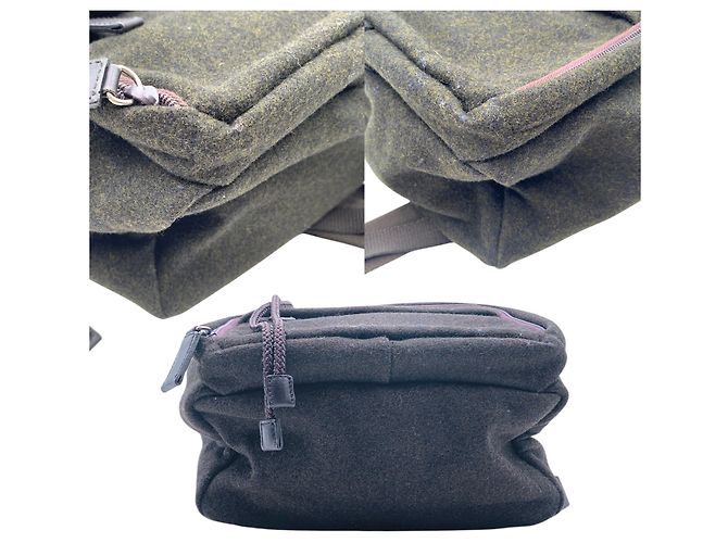 Prada Vintage Dark Green Wool Drowstring Backpack Bag - view 5