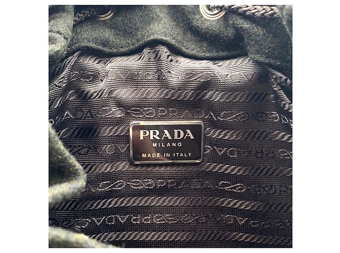 Prada Vintage Dark Green Wool Drowstring Backpack Bag - view 6