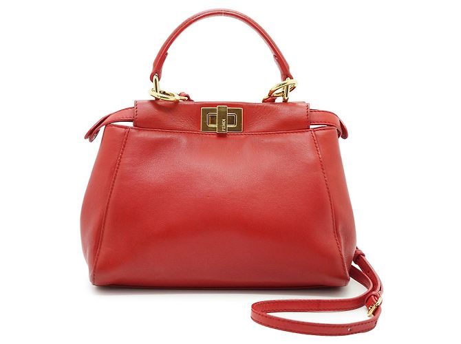 Fendi Mini borsa Peekaboo in pelle nappa rossa con tracolla Rosso - vista 3