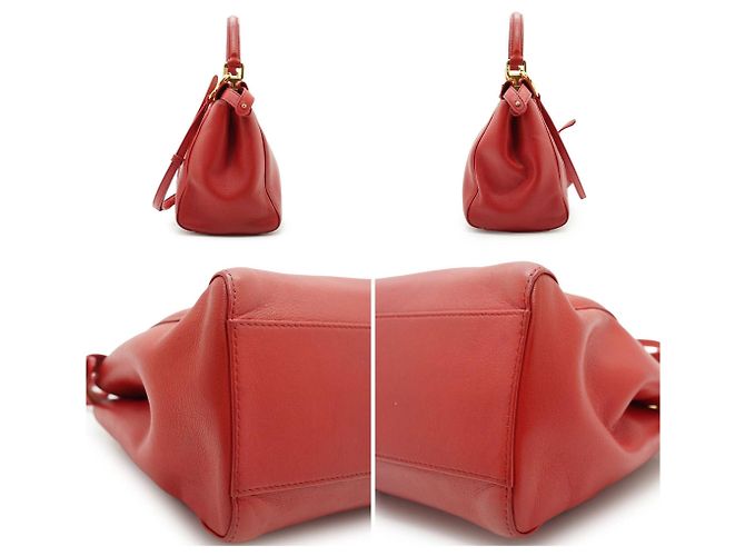 Fendi Mini borsa Peekaboo in pelle nappa rossa con tracolla Rosso - vista 4