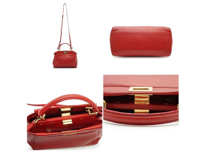 Fendi Mini borsa Peekaboo in pelle nappa rossa con tracolla Rosso - vista 5