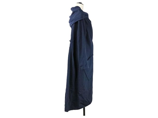 Cappotto ISSEY MIYAKE Tachimigi con cappuccio in misto seta e bretelle Blu Blu navy - vista 6