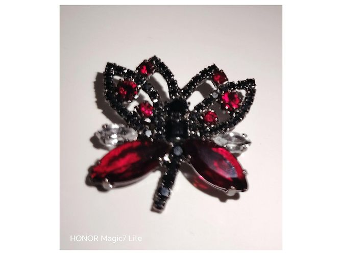 Spilla Libellula Ermanno Scervino Nero Argento Rosso - vista 5