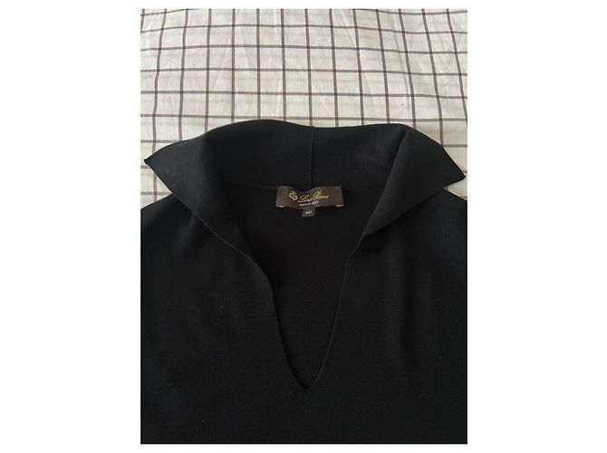Loro Piana Wollpullover Schwarz V-Ausschnitt - Ansicht 2