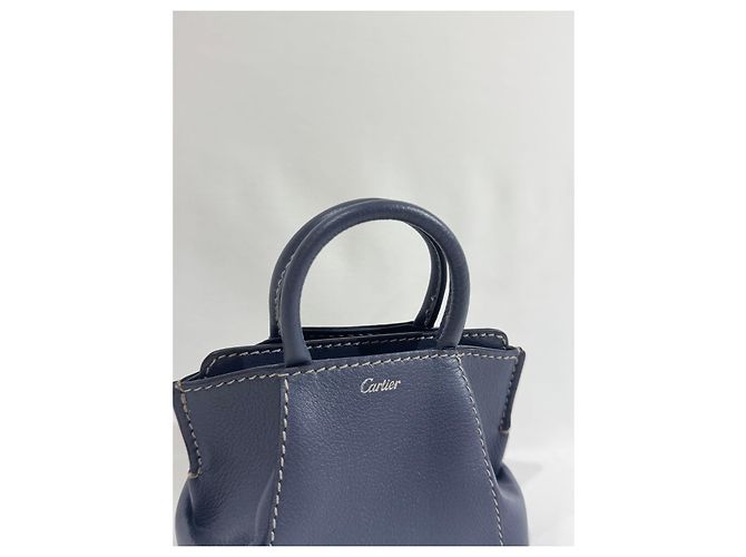 Cartier Micro borsa a mano C in pelle taurillon grigio blu - vista 2