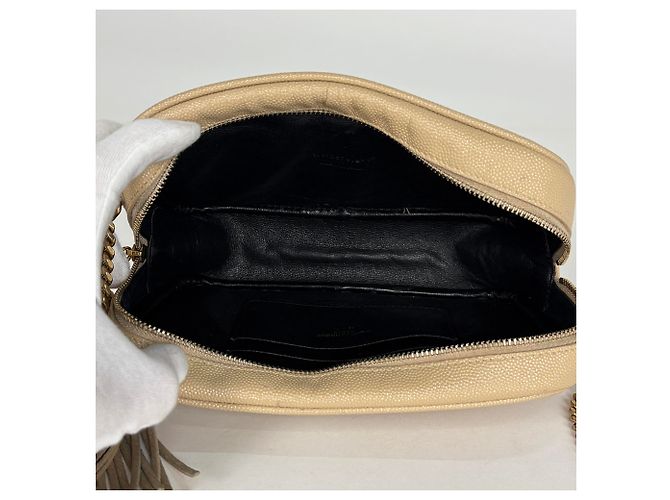 Borsa a tracolla Lou Mini in pelle con frange Saint Laurent Beige - vista 7