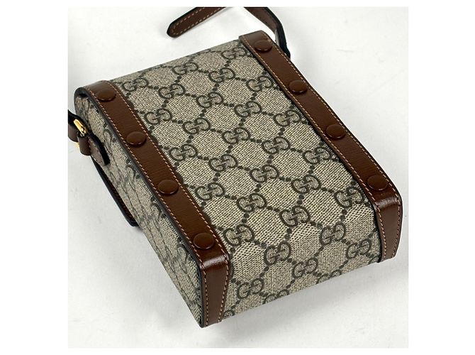 Borsa a tracolla Gucci Horsebit 1955 motivo GG Marrone - vista 2