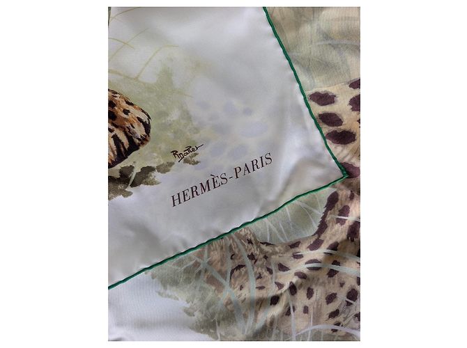 Hermès Sciarpa in seta Hermes Panthera Pardus 140 GM Sciarpa da Robert Dallet Marrone Nero Beige Verde - vista 15