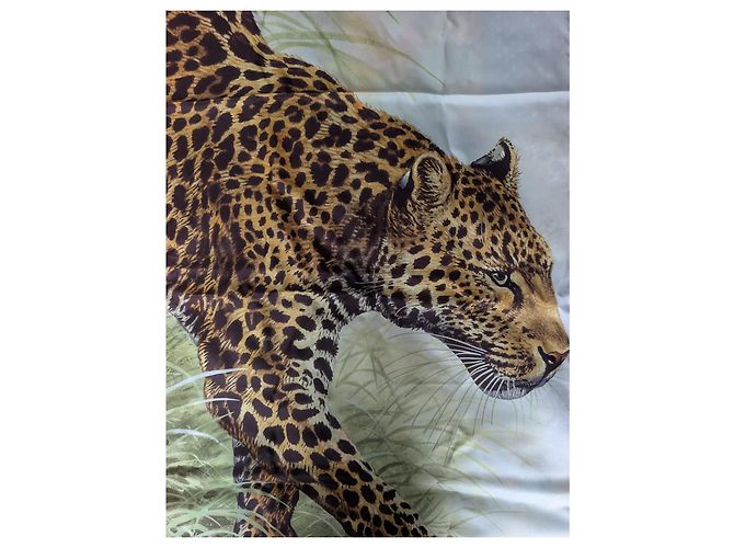 Hermès Sciarpa in seta Hermes Panthera Pardus 140 GM Sciarpa da Robert Dallet Marrone Nero Beige Verde - vista 16