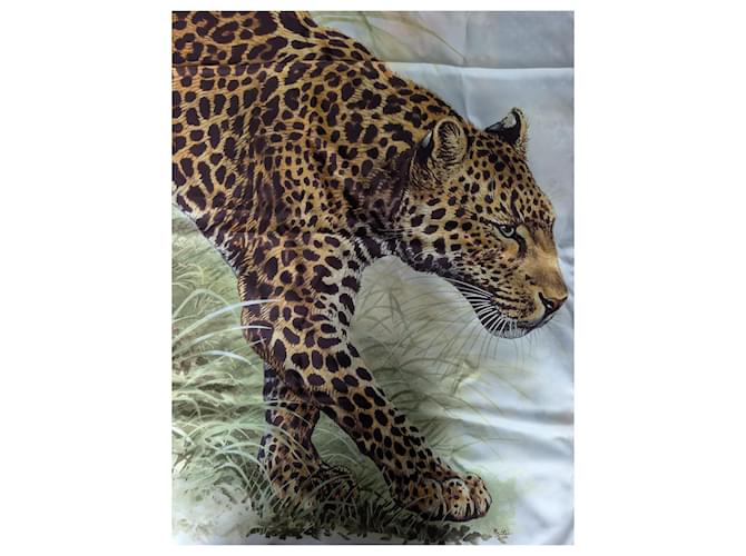 Hermès Sciarpa in seta Hermes Panthera Pardus 140 GM Sciarpa da Robert Dallet Marrone Nero Beige Verde - vista 17