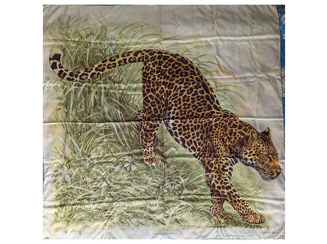 Hermès Sciarpa in seta Hermes Panthera Pardus 140 GM Sciarpa da Robert Dallet Marrone Nero Beige Verde - vista 19