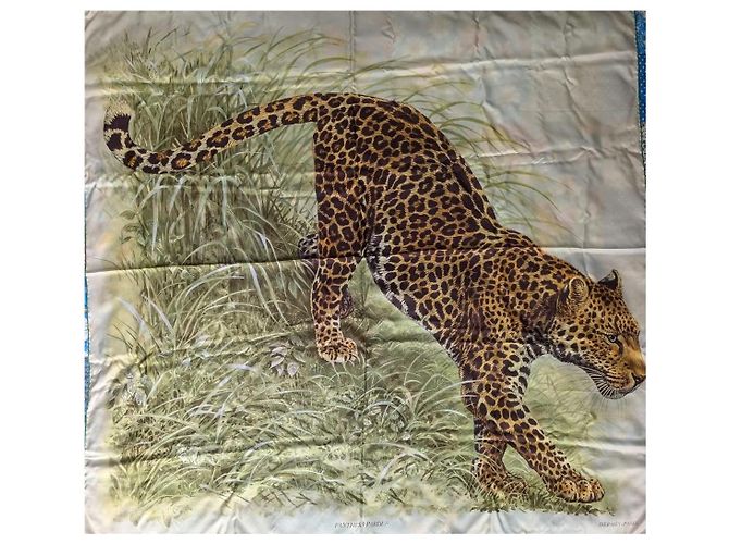 Hermès Sciarpa in seta Hermes Panthera Pardus 140 GM Sciarpa da Robert Dallet Marrone Nero Beige Verde - vista 2