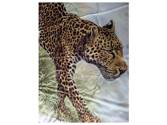 Hermès Sciarpa in seta Hermes Panthera Pardus 140 GM Sciarpa da Robert Dallet Marrone Nero Beige Verde - vista 5