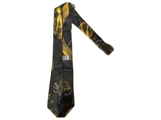Cravatta in seta Gianni Versace Nero D'oro Grigio - vista 2
