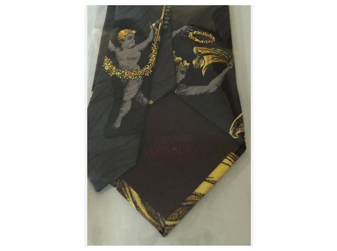 Cravatta in seta Gianni Versace Nero D'oro Grigio - vista 3