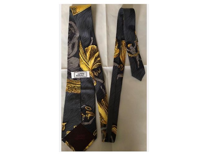 Cravatta in seta Gianni Versace Nero D'oro Grigio - vista 4