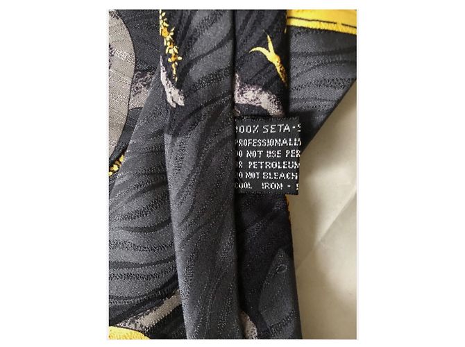 Cravatta in seta Gianni Versace Nero D'oro Grigio - vista 5