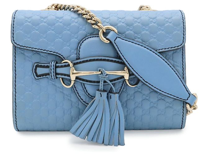 Borsa a Spalla con Catena Emilie Microguccissima Gucci Blu chiaro - vista 2