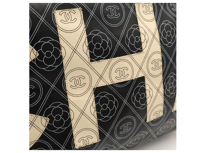 CHANEL Camellia Coco Mark Large Tote Bag Schwarz Beige - Ansicht 10