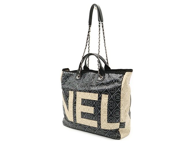 CHANEL Camellia Coco Mark Large Tote Bag Schwarz Beige - Ansicht 3