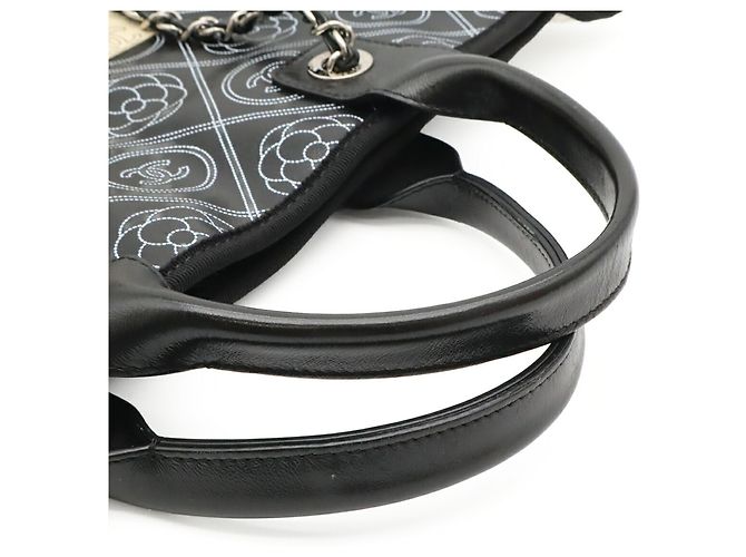 CHANEL Camellia Coco Mark Large Tote Bag Schwarz Beige - Ansicht 5