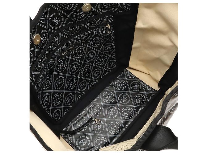 CHANEL Camellia Coco Mark Large Tote Bag Schwarz Beige - Ansicht 7