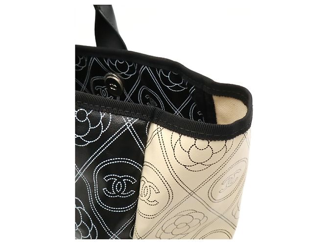 CHANEL Camellia Coco Mark Large Tote Bag Schwarz Beige - Ansicht 8