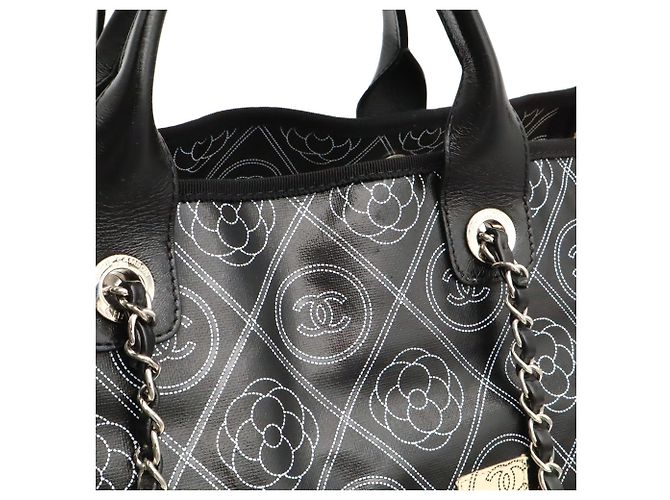 CHANEL Camellia Coco Mark Large Tote Bag Schwarz Beige - Ansicht 9