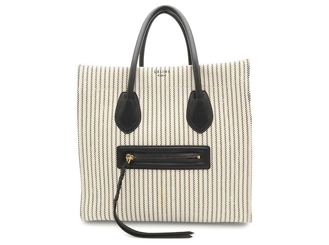 Céline Borsa Tote Celine Luggage Phantom Medium Stripe Square Nero Bianco Blu navy - vista 2