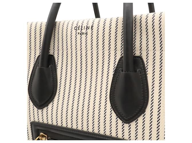Céline Borsa Tote Celine Luggage Phantom Medium Stripe Square Nero Bianco Blu navy - vista 9
