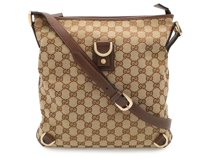 Borsa a Spalla Gucci Abbey GG Canvas Marrone Cachi - vista 2