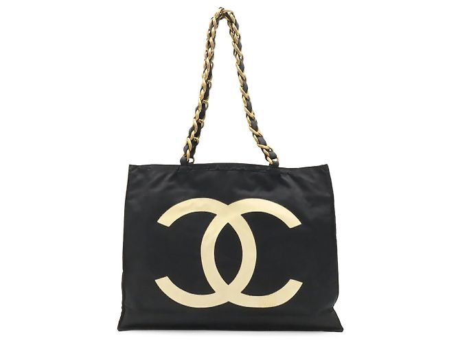 Borsa Tote Chanel Coco Mark Chain Nero Bianco - vista 2