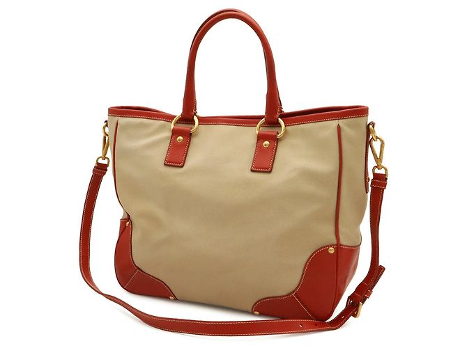 Borsa Tote Prada Triangle: Borsa a tracolla in tela e pelle beige e rosso - vista 3