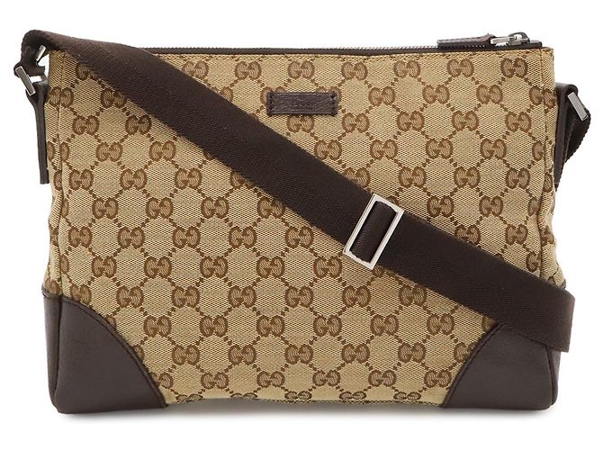 Borsa a Spalla Gucci GG Canvas Beige Cachi Marrone scuro - vista 2