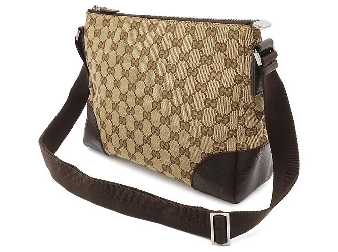 Borsa a Spalla Gucci GG Canvas Beige Cachi Marrone scuro - vista 3