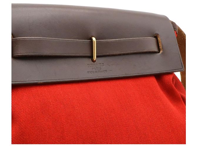 Hermès Hermes Herbag TPM Schultertasche/Pochette Rot Orange Dunkelbraun - Ansicht 7