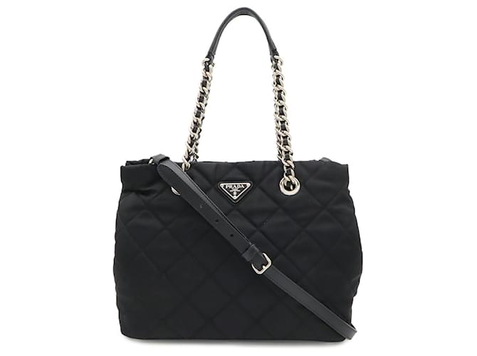 Borsa a Spalla Prada Tessuto Triangle Chain Nero - vista 2