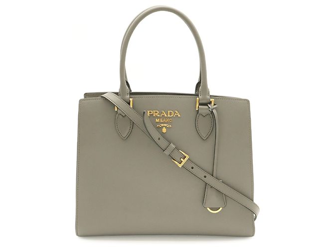Prada Saffiano Leder Handtasche in Grau Braun - Ansicht 2
