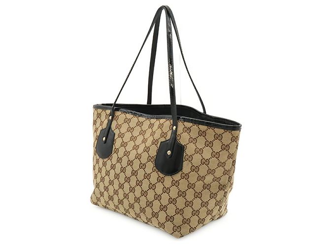 Borsa Tote GUCCI GG Canvas Charm Nero Beige Cachi - vista 3