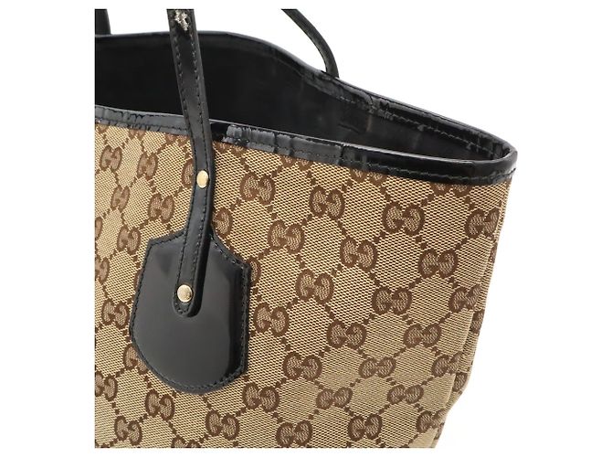 Borsa Tote GUCCI GG Canvas Charm Nero Beige Cachi - vista 7