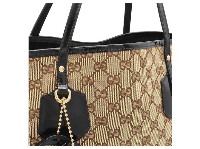 Borsa Tote GUCCI GG Canvas Charm Nero Beige Cachi - vista 8