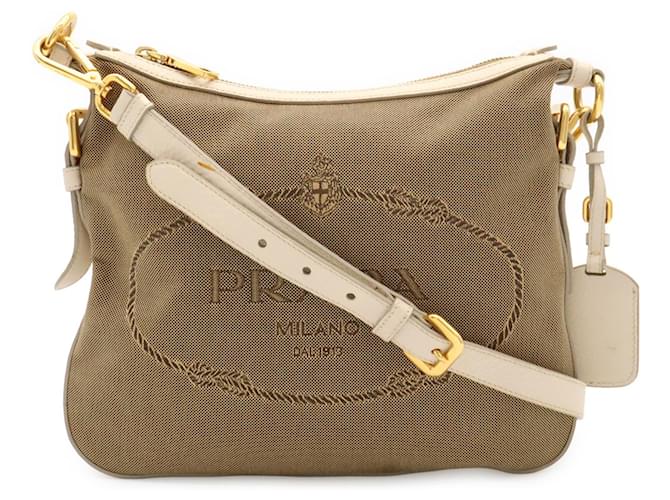 Borsa a tracolla in jacquard Prada Beige Cachi Bianco sporco - vista 2
