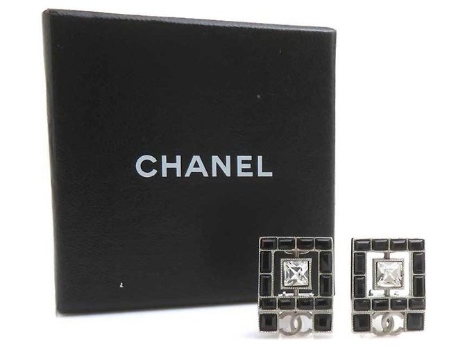 Pendientes de clip Chanel negro y plata - vista 12